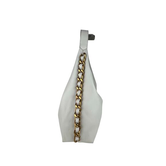 Faux Off White Leather Hobo Bag with Gold Chain Hardware - Picture 2 of 10